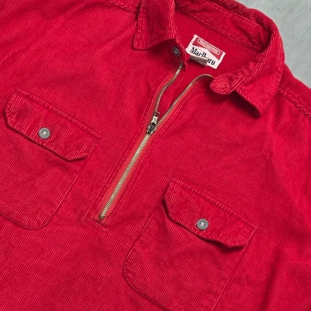 Vintage 80s 90s Marlboro Red corduroy quarter zip up shirt size medium - Picture 2 of 7